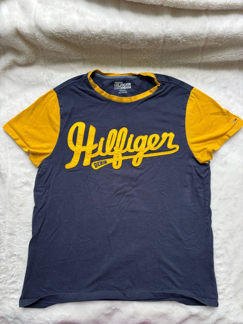 Tommy Hilfiger Navy Tee with Yellow Neck Trim